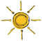 A bright yellow sun with stylized rays on a white background.