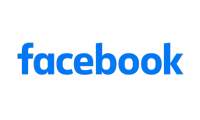 Facebook logo with blue text on white background.